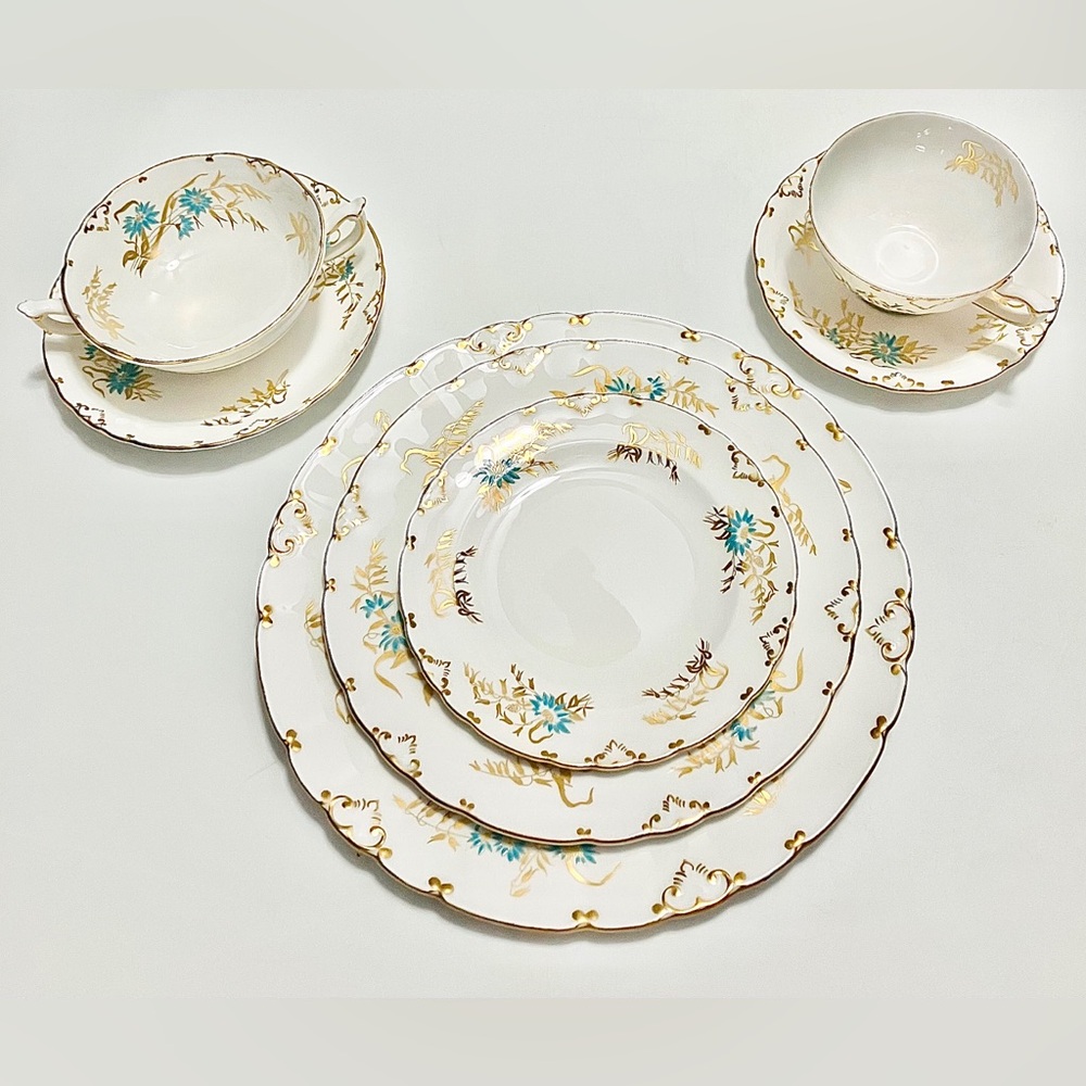 RARE Vintage Royal Crown Derby St. Claire 22K Gold and Turquoise Set